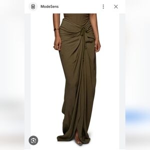 JLUXLABEL Olive Green Draped Drawstring Maxi Skirt